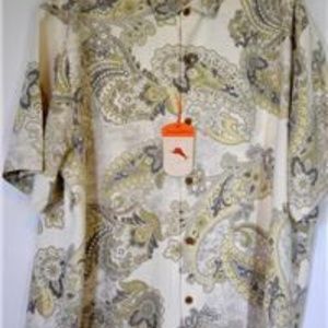 TOMMY BAHAMA Ivory Blue Tan Paisley Silk Shirt New